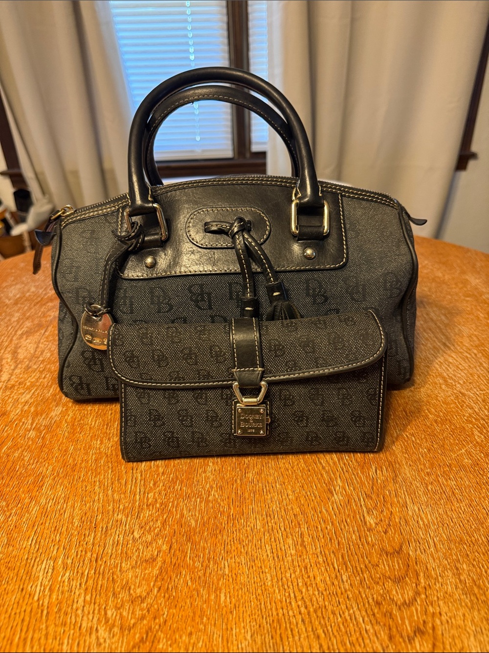 Dooney & Bourke Black Logo Duffel with Matching Wallet
